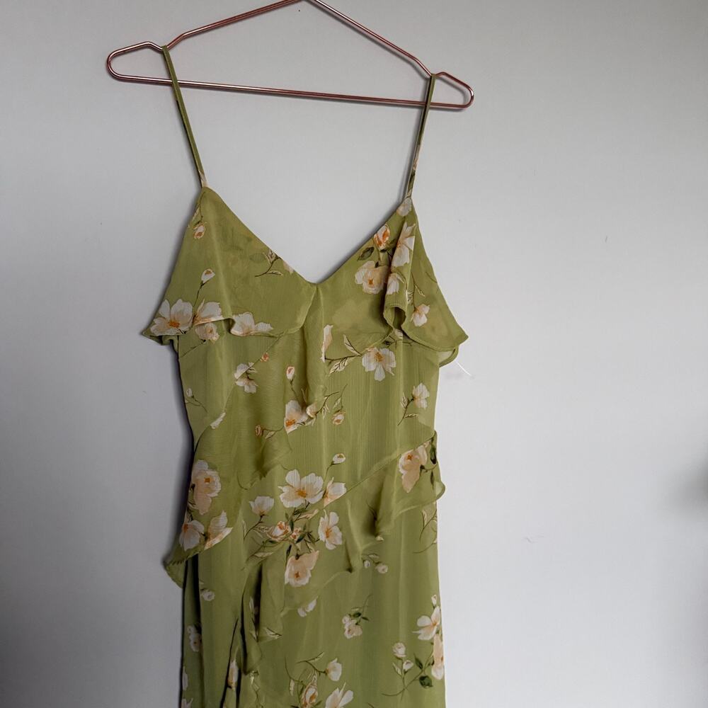 Blu Pepper Womens Cascading Ruffle Dress XL Green Maxi Floral Cottage Romantic - Picture 3 of 8
